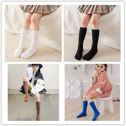 3 Pairs Back to School Kids Girls Knee High Plain School Uniform Colourful Cotton Rich Socks