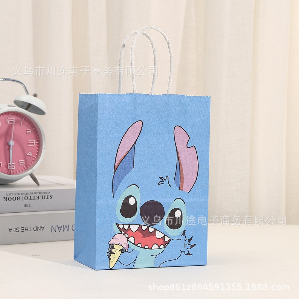 18 Pieces Princess Pink Kraft Paper Bags for Girls Gifts Party Favor Goodie  Treat Bags With Handle for Christmas,Birthday,and Celebrations Party Supplies(Stitch)