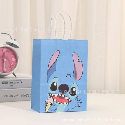 18 Pieces Princess Pink Kraft Paper Bags for Girls Gifts Party Favor Goodie  Treat Bags With Handle for Christmas,Birthday,and Celebrations Party Supplies(Stitch)
