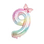 40'' Pink Number with Bow Balloon, Self Inflating Foil Light Pink Set 0-9, Pastel Pink Helium Balloon for Girls Birthday Party Decorations Anniversary Supplies (Rainbow, Number 9)