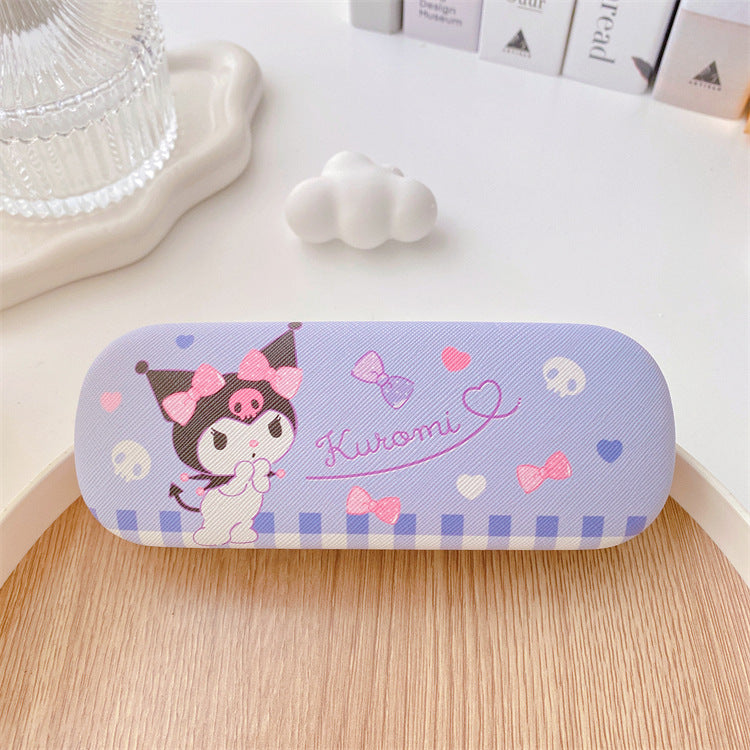 Lovely Cartoon Hard Shell Eyeglasses Cases Girl Protective Case Storage Box With Glasses Cloth for Teen PU leather eyegalss case