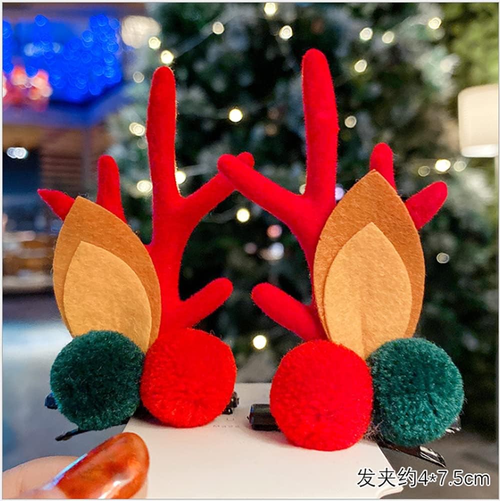 8PCS Christmas Xmas Party Santa Reindeer Snowman Pom Pom Bell Antler Kids Girls Toddlers Women Hair Clips Alligator Barrettes Hairpins Party