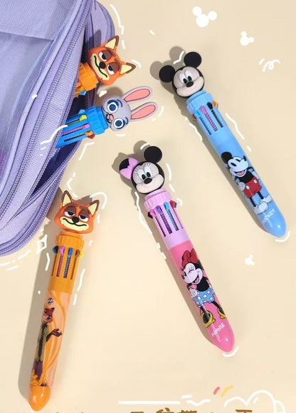 Multicolor teddy bear Pens 0.5mm 10-in-1 Retractable Ballpoint Pens 10 Colors Transparent Barrel Ballpoint Pen for Office Supplies and kids school（Mickey）