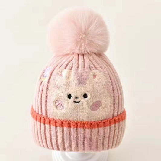 Kids Winter Beanie Hat Scarf for 2-10 Years Old Boys Girls.Outdoor Warm Fleece Lined Thermal Knit Fluffy Pom (Rabbit)