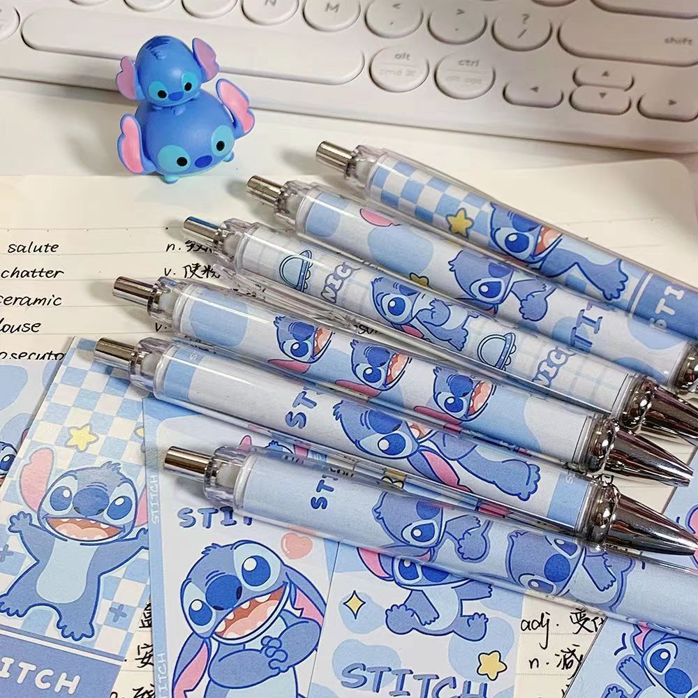 5PCS stch toy cute Gel Pen Liquid Ink Rollerball Retractable Quick Drying Extra Fine Ballpoint Premium 0.5mm Marker for Office School Stationery Supply Black
