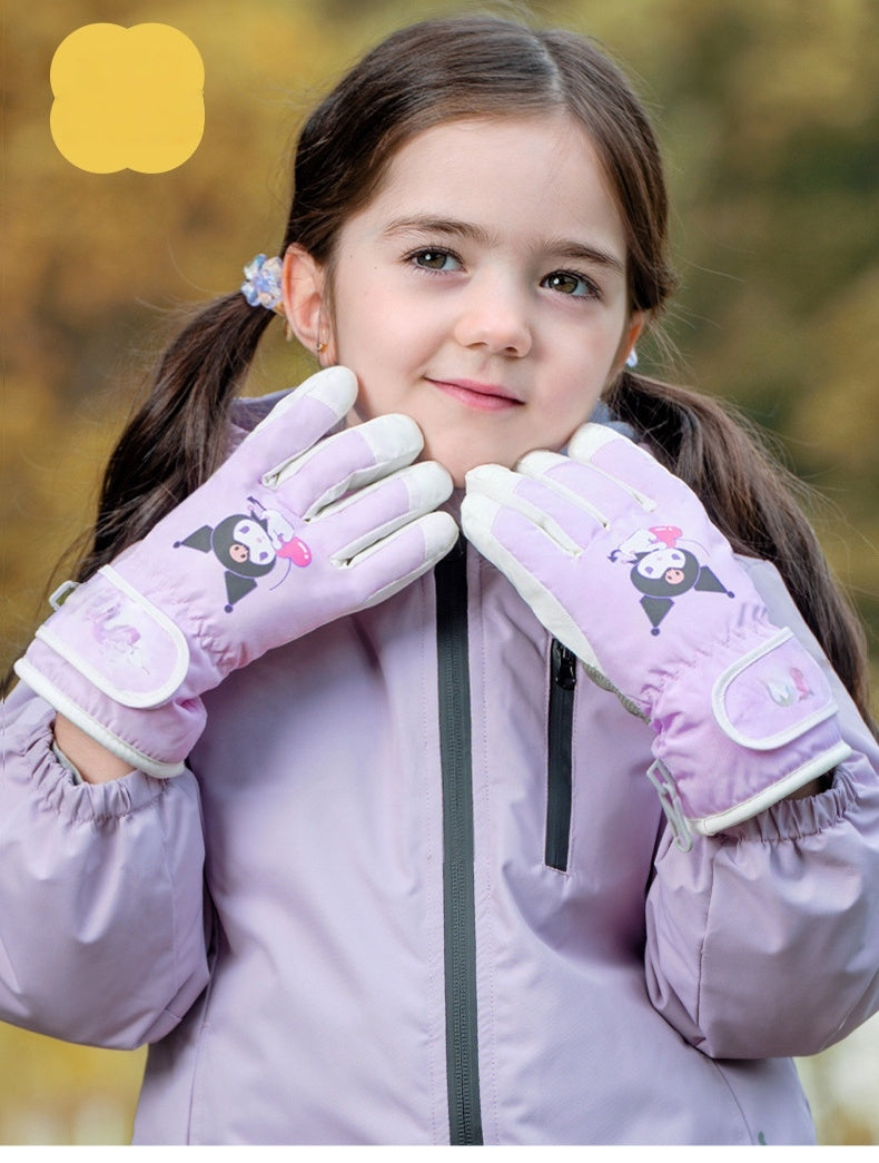 Kids Boy Girl Waterproof Winter Snow Ski Snowboard Fleece Thermal Warm Outdoor Gloves（Hello Kitty）
