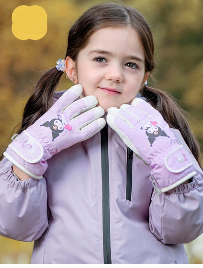 Kids Boy Girl Waterproof Winter Snow Ski Snowboard Fleece Thermal Warm Outdoor Gloves（Hello Kitty）