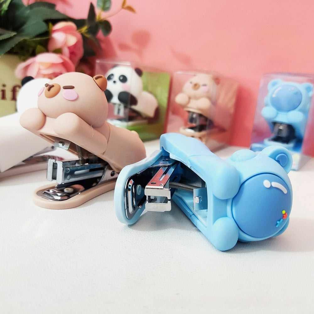 Mini Effortless Kitty Princess Desktop Staplers with 1000 Standard No.10 Staples Set Cute Stapler Gift for Student and Office School Stationary Use (Panda)