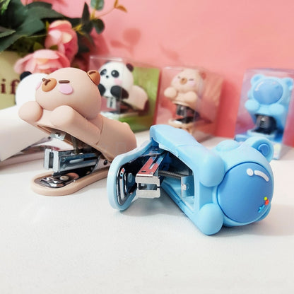 Mini Effortless Kitty Princess Desktop Staplers with 1000 Standard No.10 Staples Set Cute Stapler Gift for Student and Office School Stationary Use (Panda)