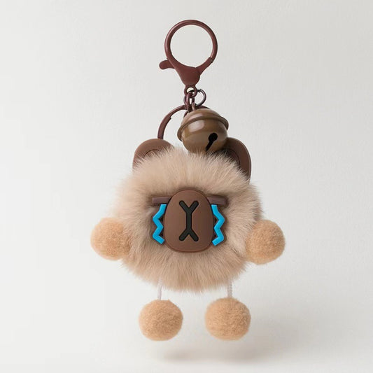 Cute Avocado cat paws panda Plush Keychain, Fluffy faux fur Decorative Key Ring Accessory for Women's Bags, Backpack and Purses (Capybara)