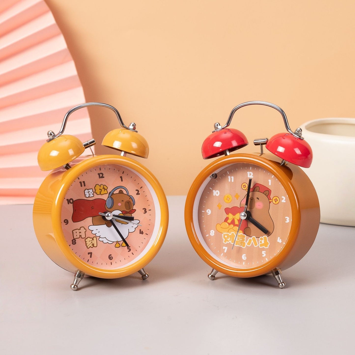 Capybara Panda Alarm Clocks Non-Ticking Kids Silent Bedside Alarm Clock, Loud Double Bell Clock With Backlight,Suitable For School Gift (Capybara(random color))