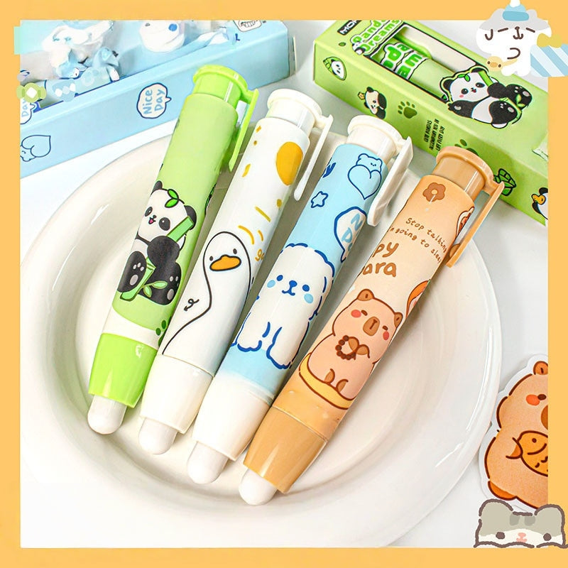 Panda Astronaut Girl Rubbers Erasers, Creative Push-Button Rubbers Erasers for Kids and Students, Universal Used in Schools, Office and Home for Writing and Drawing (Capybara)