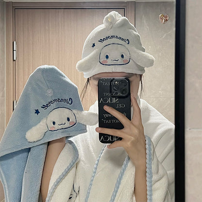 Bath Caps Coral Velvet Quick Dry Head Towel Cap Microfibre Hair Towel For Women and Girls, Absorbent Hair Drying Wrap Towel, Wet Kids Hair Dry Turban Wrap (Kuromi)