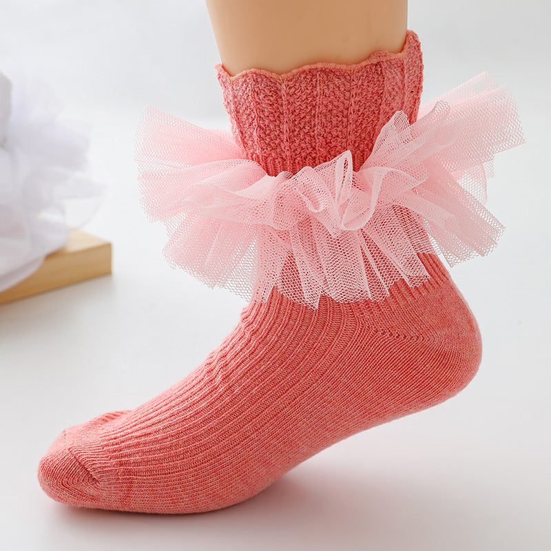3 Pairs Kids Baby Girls Frilly Lace Tutu Flower Soft Cotton Socks Newborn Toddler Ankle Socks (Set01 1-3)