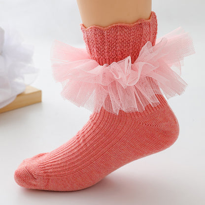 3 Pairs Kids Baby Girls Frilly Lace Tutu Flower Soft Cotton Socks Newborn Toddler Ankle Socks (Set01 1-3)