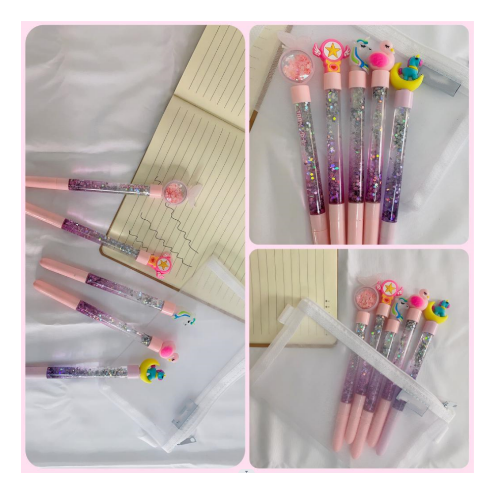 5 PCS Kids Girls Unicorn Ink Pen Rollerball Glitter Quicksand Drying Extra Fine Ballpoint Premium 0.5mm for Office School Stationery with Party bag fillers