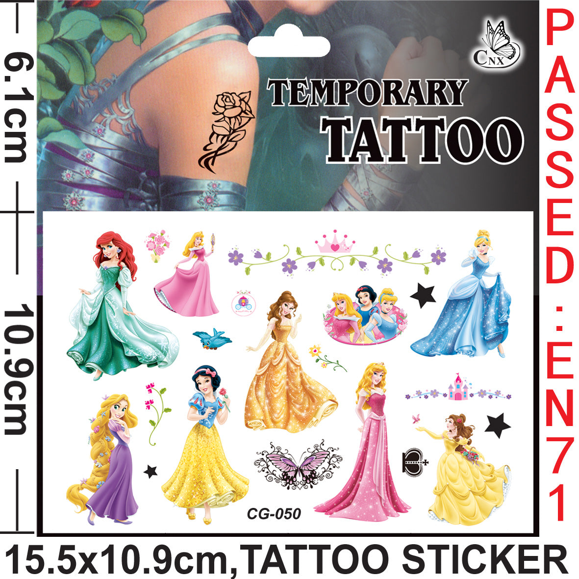 10 Sheets Kids  rincess Temporary Tattoos Sticker Waterproof Superhero Stickers Fake tattoo Party Bag Fillers (Princess)