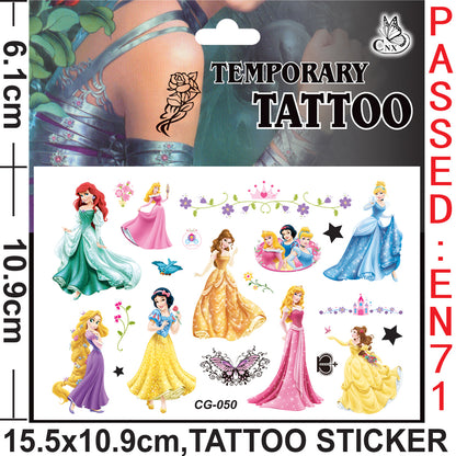 10 Sheets Kids  rincess Temporary Tattoos Sticker Waterproof Superhero Stickers Fake tattoo Party Bag Fillers (Princess)