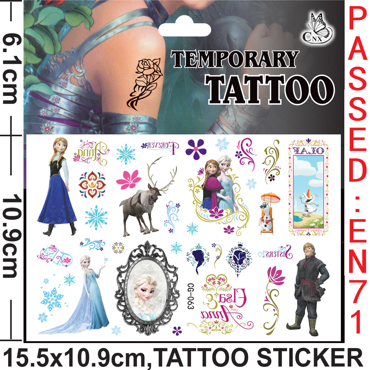 10 Sheets Kids  rincess Temporary Tattoos Sticker Waterproof Superhero Stickers Fake tattoo Party Bag Fillers (Frozen)