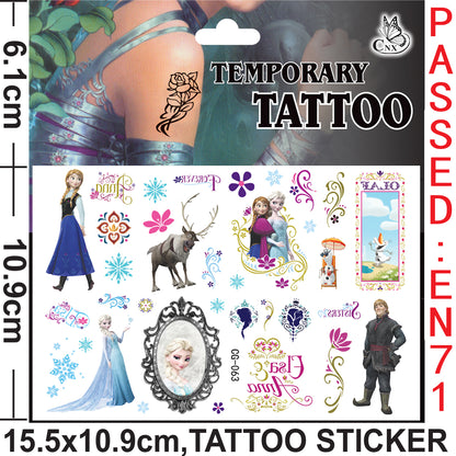 10 Sheets Kids  rincess Temporary Tattoos Sticker Waterproof Superhero Stickers Fake tattoo Party Bag Fillers (Frozen)