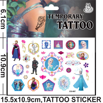 10 Sheets Kids  rincess Temporary Tattoos Sticker Waterproof Superhero Stickers Fake tattoo Party Bag Fillers (Frozen)