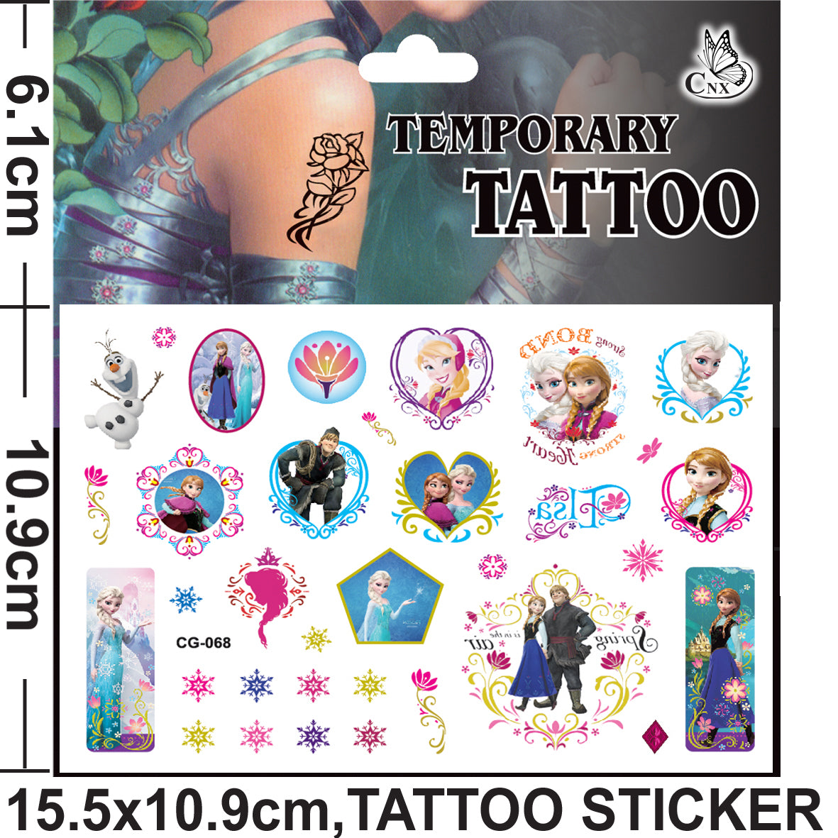 10 Sheets Kids  rincess Temporary Tattoos Sticker Waterproof Superhero Stickers Fake tattoo Party Bag Fillers (Frozen)