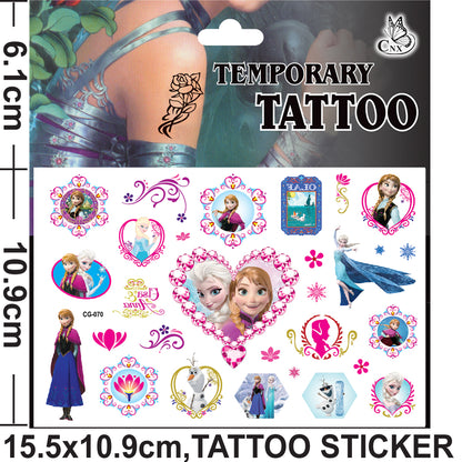 10 Sheets Kids  rincess Temporary Tattoos Sticker Waterproof Superhero Stickers Fake tattoo Party Bag Fillers (Frozen)