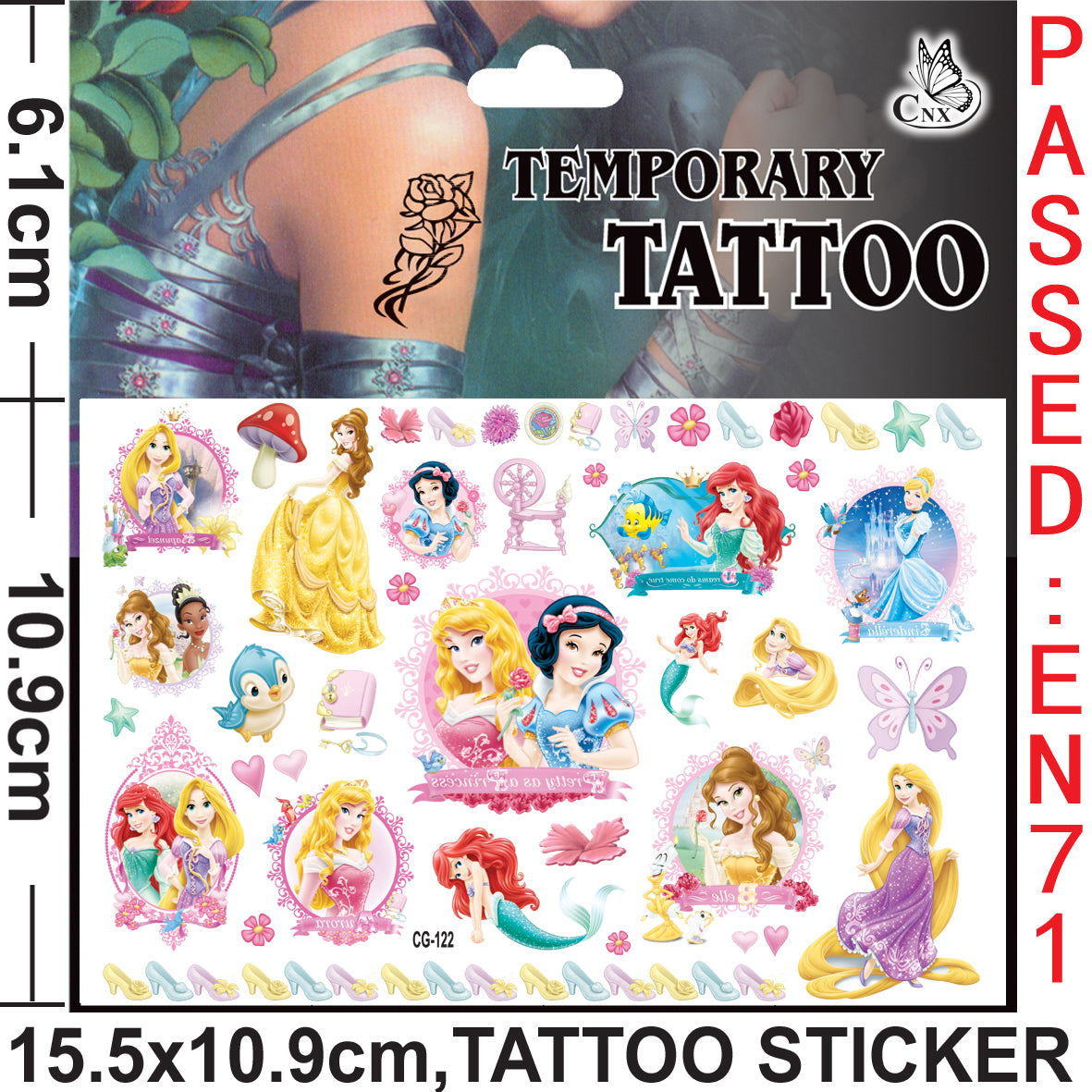 10 Sheets Kids  rincess Temporary Tattoos Sticker Waterproof Superhero Stickers Fake tattoo Party Bag Fillers (Princess)