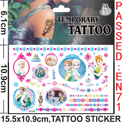 10 Sheets Kids  rincess Temporary Tattoos Sticker Waterproof Superhero Stickers Fake tattoo Party Bag Fillers (Frozen)