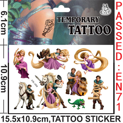 10 Sheets Kids  rincess Temporary Tattoos Sticker Waterproof Superhero Stickers Fake tattoo Party Bag Fillers (Princess)