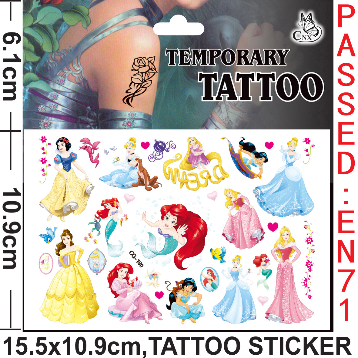 10 Sheets Kids  rincess Temporary Tattoos Sticker Waterproof Superhero Stickers Fake tattoo Party Bag Fillers (Princess)
