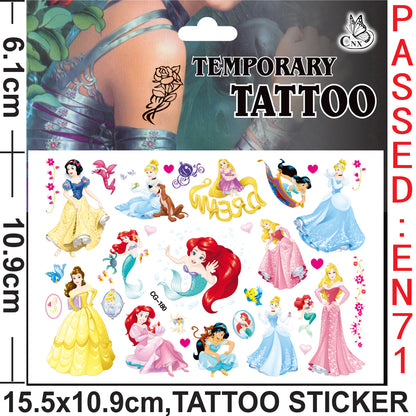 10 Sheets Kids  rincess Temporary Tattoos Sticker Waterproof Superhero Stickers Fake tattoo Party Bag Fillers (Princess)