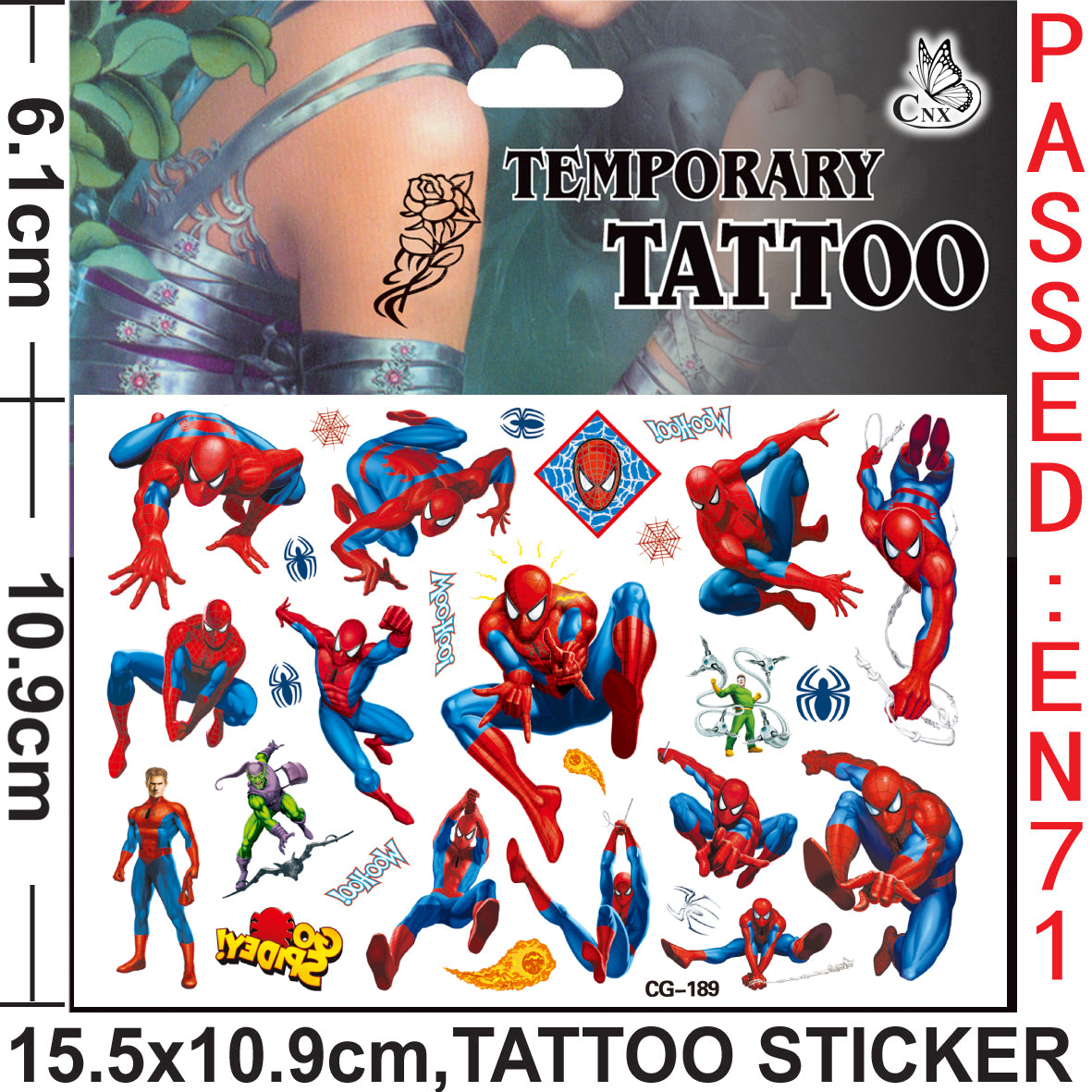 10 Sheets Kids  rincess Temporary Tattoos Sticker Waterproof Superhero Stickers Fake tattoo Party Bag Fillers (Spiderman)