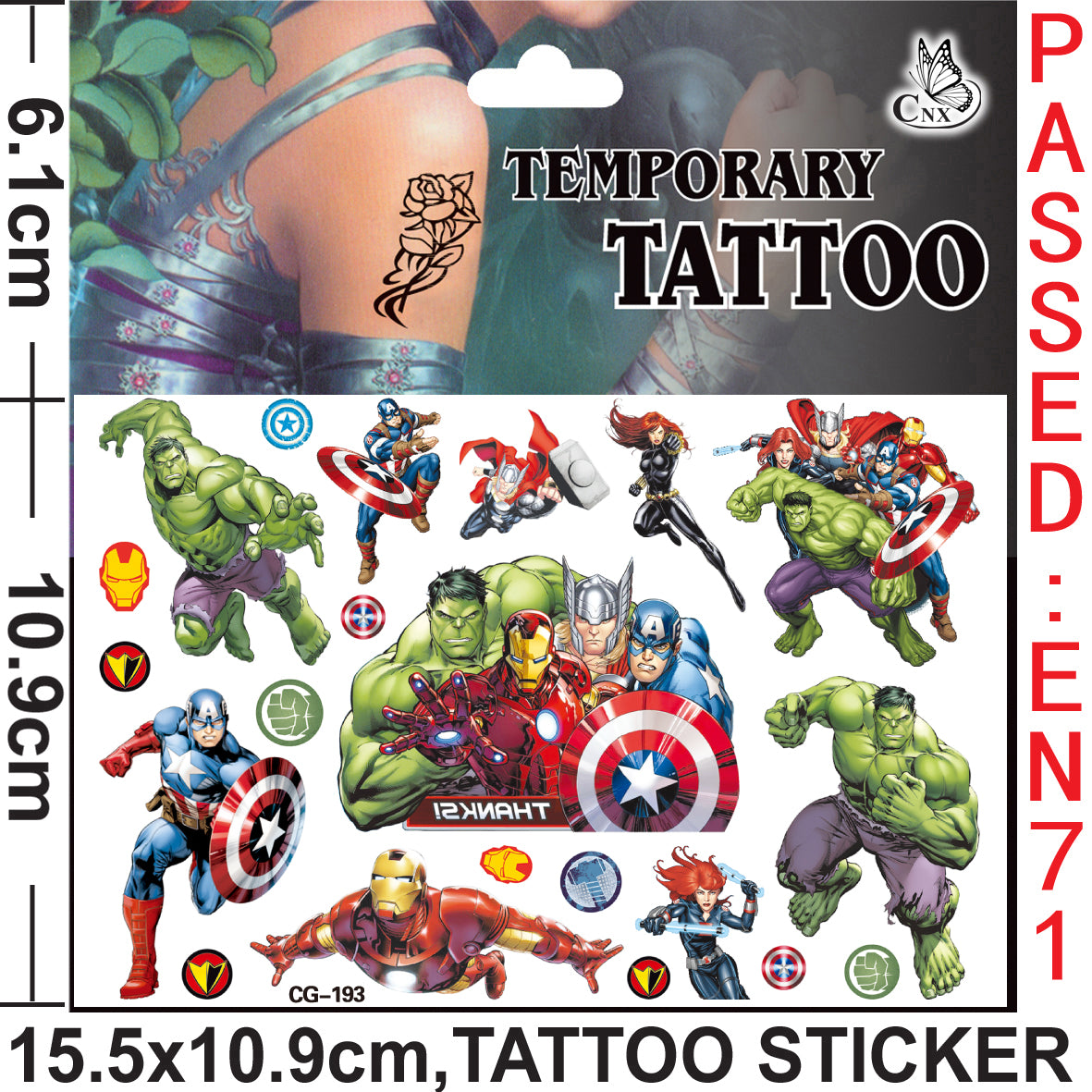 10 Sheets Kids  rincess Temporary Tattoos Sticker Waterproof Superhero Stickers Fake tattoo Party Bag Fillers (Avengers)
