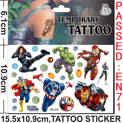10 Sheets Kids  rincess Temporary Tattoos Sticker Waterproof Superhero Stickers Fake tattoo Party Bag Fillers (Avengers)
