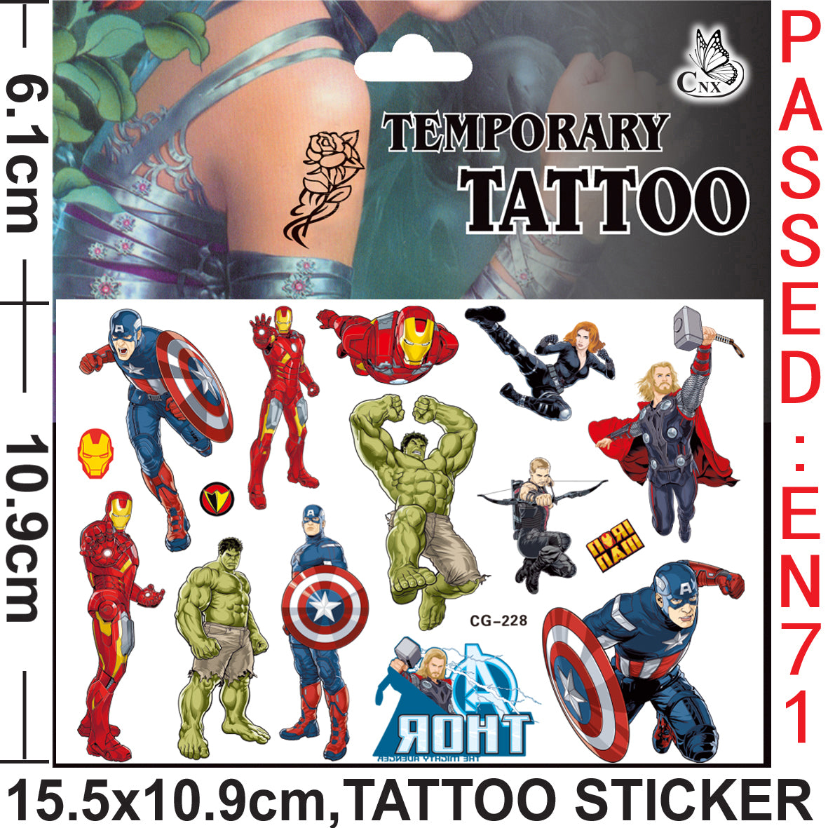 10 Sheets Kids  rincess Temporary Tattoos Sticker Waterproof Superhero Stickers Fake tattoo Party Bag Fillers (Avengers)