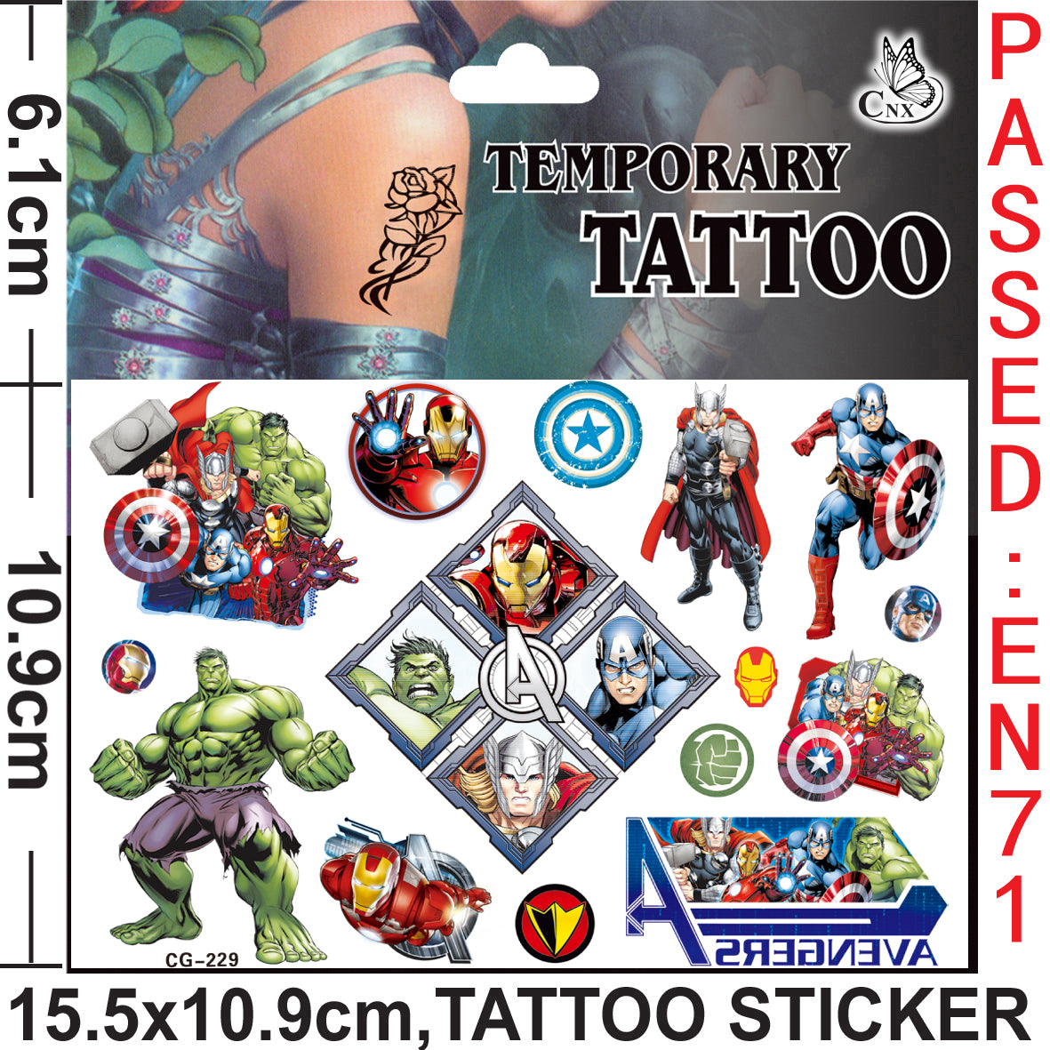 10 Sheets Kids  rincess Temporary Tattoos Sticker Waterproof Superhero Stickers Fake tattoo Party Bag Fillers (Avengers)