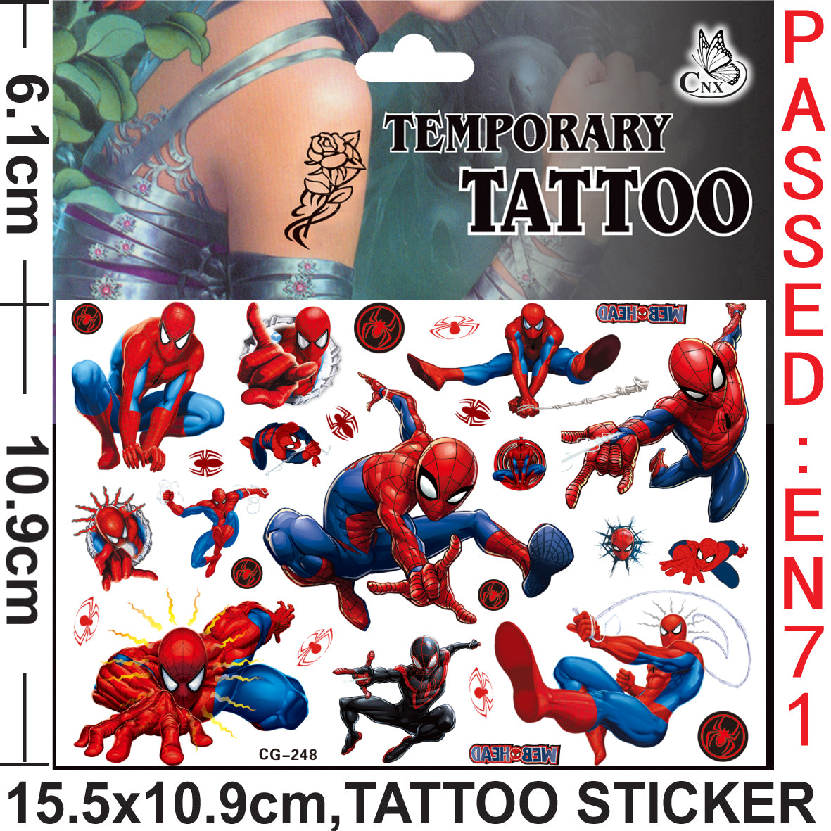 10 Sheets Kids  rincess Temporary Tattoos Sticker Waterproof Superhero Stickers Fake tattoo Party Bag Fillers (Spiderman)