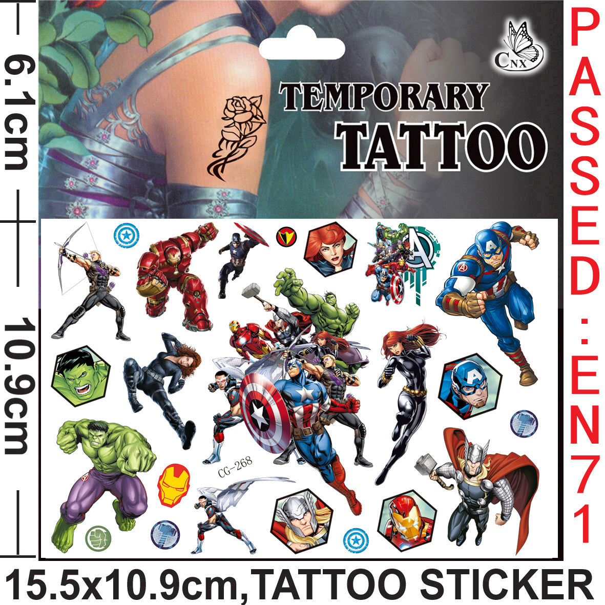 10 Sheets Kids  rincess Temporary Tattoos Sticker Waterproof Superhero Stickers Fake tattoo Party Bag Fillers (Avengers)