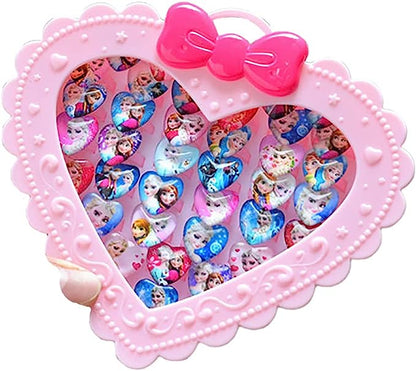 20Pcs Adjustable Princess Jewelry Girl Kids Cartoon Plastic Rings Gift Set with Heart Shape Box (20pcs)