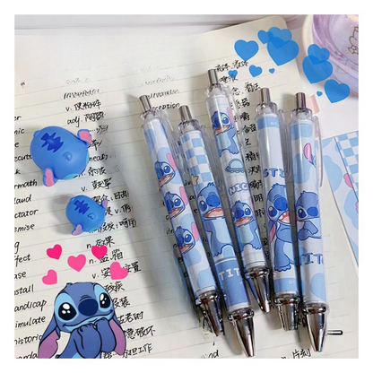 5PCS stch toy cute Gel Pen Liquid Ink Rollerball Retractable Quick Drying Extra Fine Ballpoint Premium 0.5mm Marker for Office School Stationery Supply Black