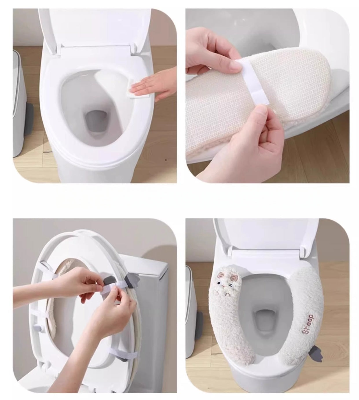 Bathroom Soft Thicker Warmer Warm waterproof Plush Stretchable Washable Cloth Toilet Seat Cover Pads