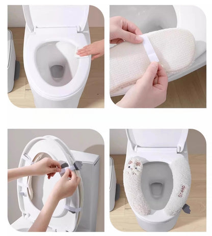Bathroom Soft Thicker Warmer Warm waterproof Plush Stretchable Washable Cloth Toilet Seat Cover Pads