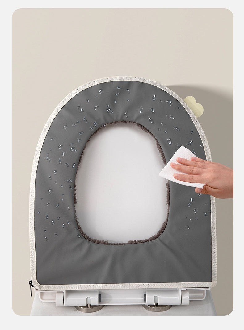 Bathroom Soft Thicker Warmer Warm Plush Stretchable Washable Cloth Toilet Seat Cover Pads with Handle