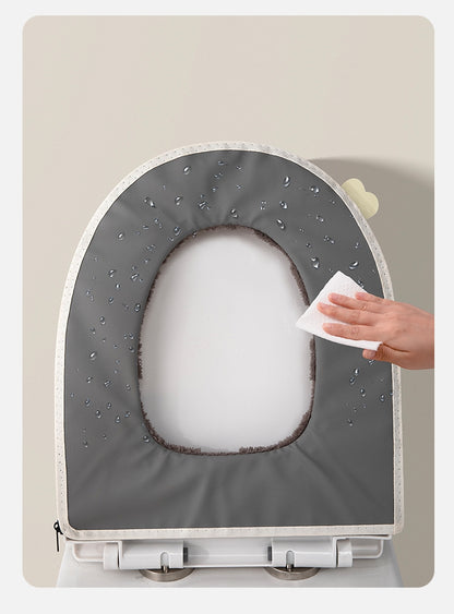 Bathroom Soft Thicker Warmer Warm Plush Stretchable Washable Cloth Toilet Seat Cover Pads with Handle