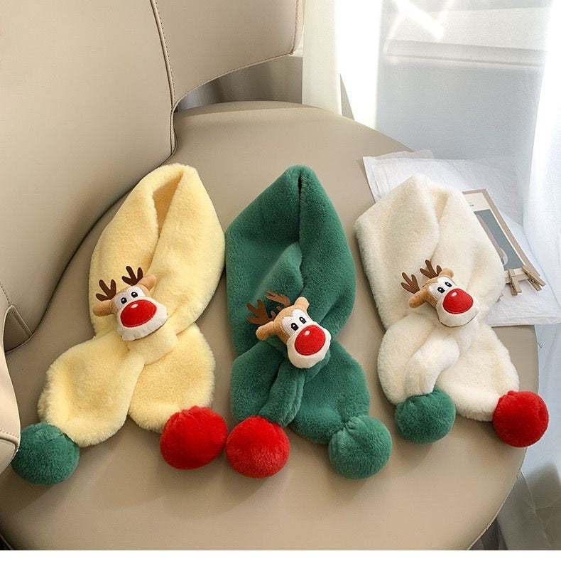 Kids Winter Beanie Scarf for 2-10 Years Old Boys Girls.Outdoor Warm Fleece Lined Thermal Knit Fluffy Pom (Christmas)