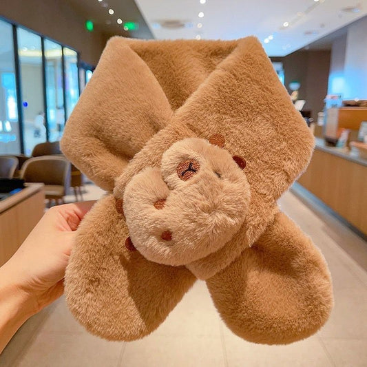 Kids Winter Beanie Scarf for 2-10 Years Old Boys Girls Outdoor Warm Fleece Lined Thermal Knit Fluffy Pom (Capybara)