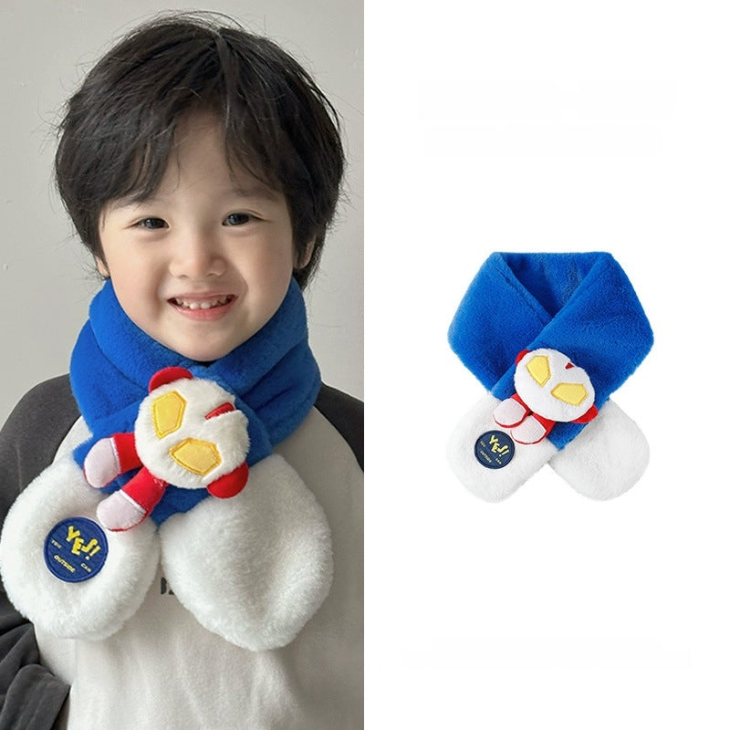 Kids Winter Beanie Scarf for 2-10 Years Old Boys Girls.Outdoor Warm Fleece Lined Thermal Knit Fluffy Pom（Blue）