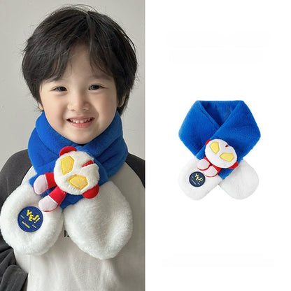 Kids Winter Beanie Scarf for 2-10 Years Old Boys Girls.Outdoor Warm Fleece Lined Thermal Knit Fluffy Pom（Blue）