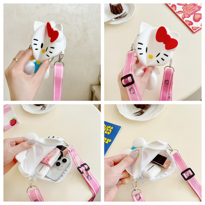 Kids Purse Girls Silicone Mini Children's Coin Purse Cute Cartoon Shoulder Bag Crossbody Bag Accessories Bags Adjustable Strap for Kids Gift Travel Holiday (Kitty)